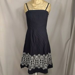 Navy Blue Sundress Embroidered Straps r Strapless Dress Classy Quality LOFT sz 8